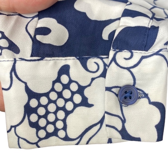 Banana Republic Navy Blue White Floral Tie Waist Dress Long Sleeve size 2 - Picture 6 of 12